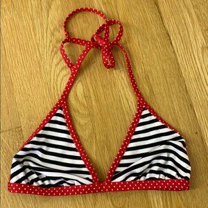 Black and white bikini top with red detail